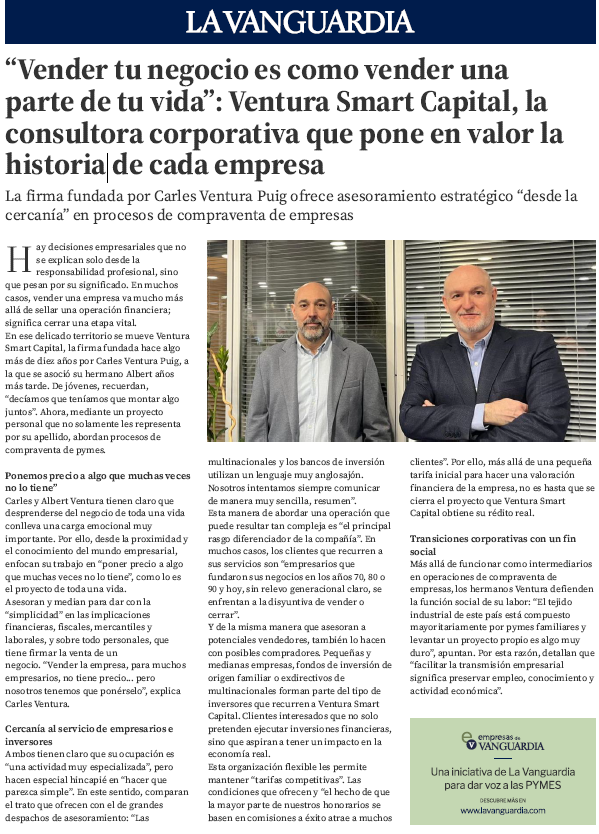 Consultoría estratégica Ventura Smart Capital en La Vanguardia